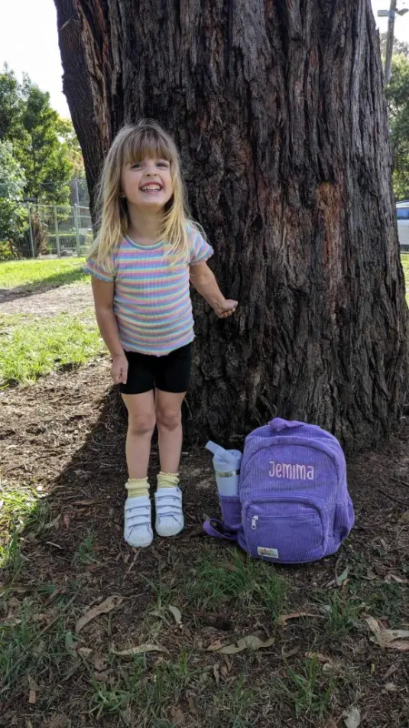 Social image of a happy Weary Theory customer with their new backpack.